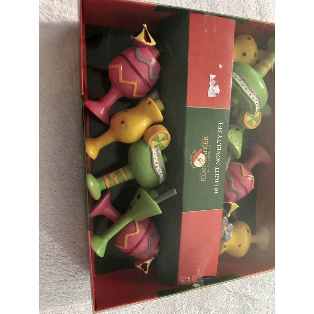Vntg Kurt Adler Novelty String Light Set * Summer Cocktail Party Glasses * NOS